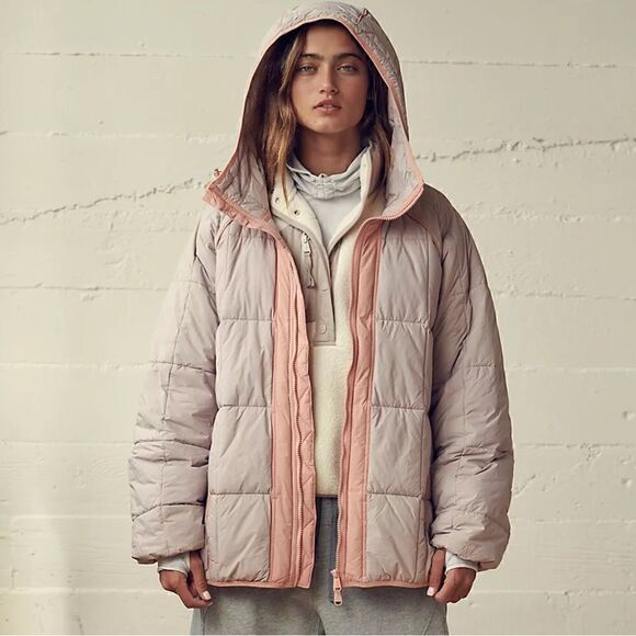 FREE PEOPLE PARKER PACKABLE PUFF JACKET NWT MEDIUM BLACK AND SAGE - Picture 4 of 12